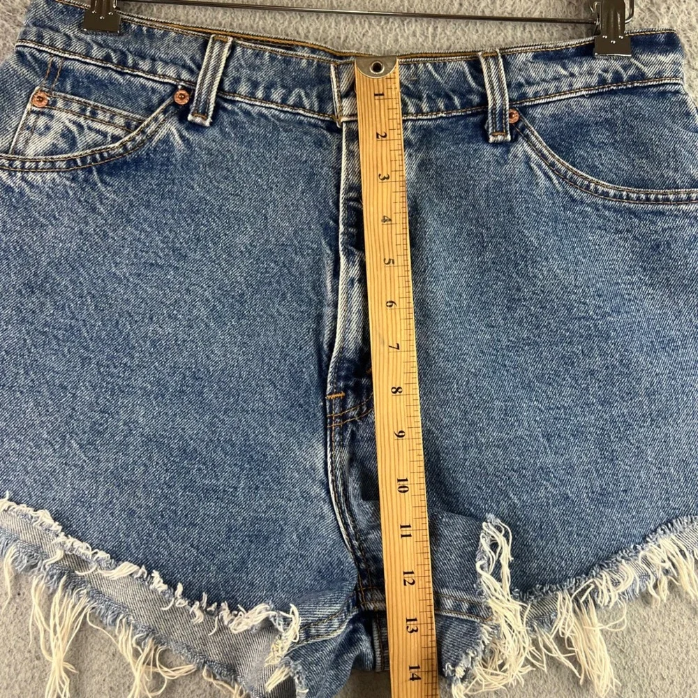 Levis 15961 Orange Tab Denim Shorts Medium Wash Raw Hem Cut Offs Size 14Short